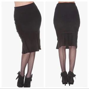 Voodoo Vixen Retro Black Pleated Pencil Wiggle Skirt